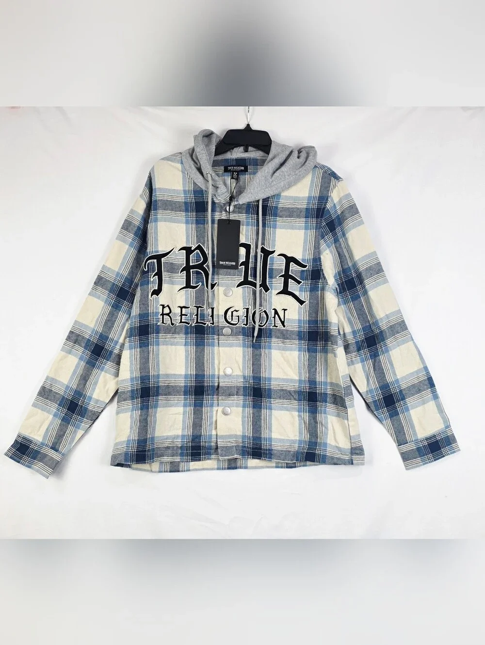 $119 True Religion Mens hooded flannel shirt